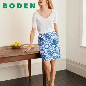 Boden Lathbury Linen Pencil Skirt  *NWT* – Blue / Floral – US 8